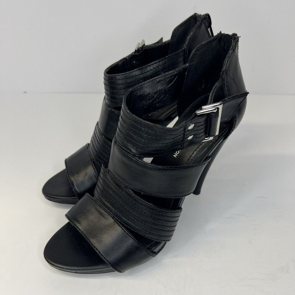 BCBGeneration Strappy Stiletto Black Leather Heels Womens Size 6.5B Shoes